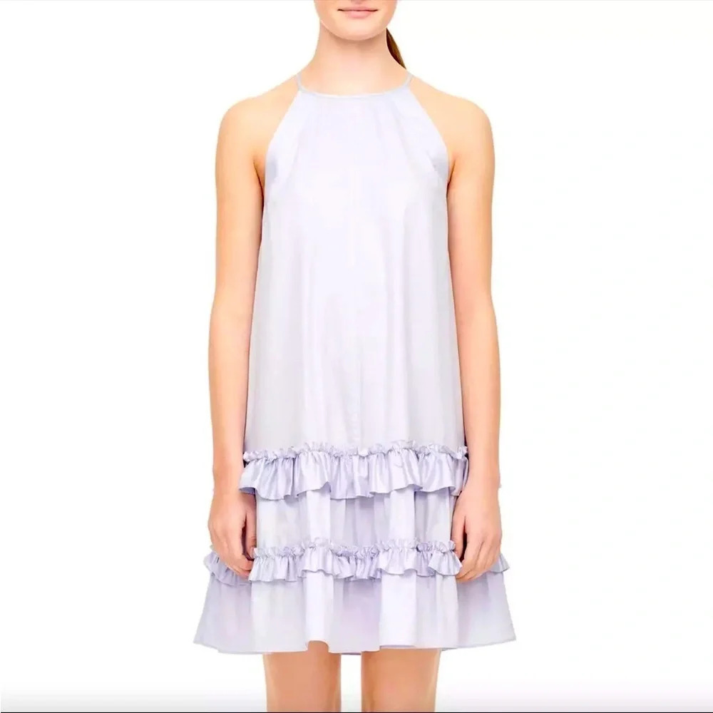 Rebecca Taylor Poplin Ruffle Tiered Cotton Mini Dress
